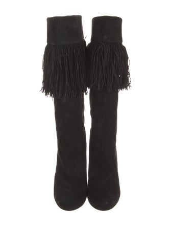 Christian Louboutin Suede Fringe Trim Accent Boots