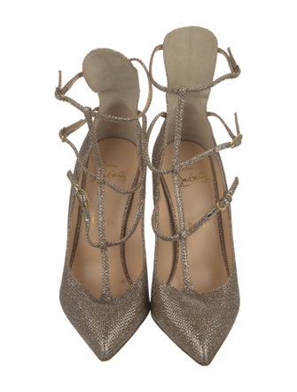 Christian Louboutin Suede Glitter Accents T-Strap Pumps