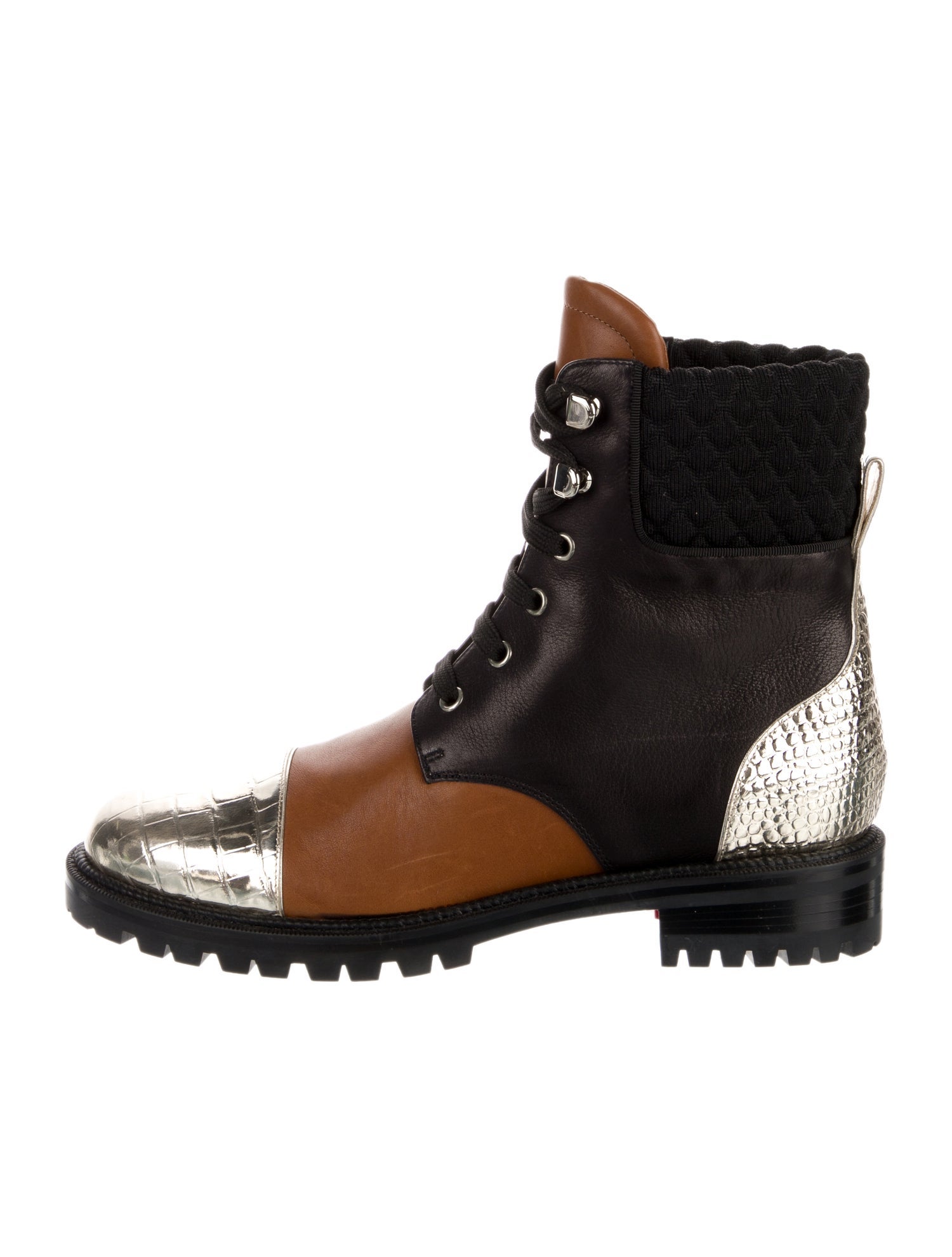 Christian Louboutin Leather Colorblock Pattern Combat Boots