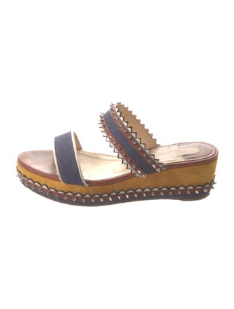 Christian Louboutin Denim Colorblock Pattern Slides