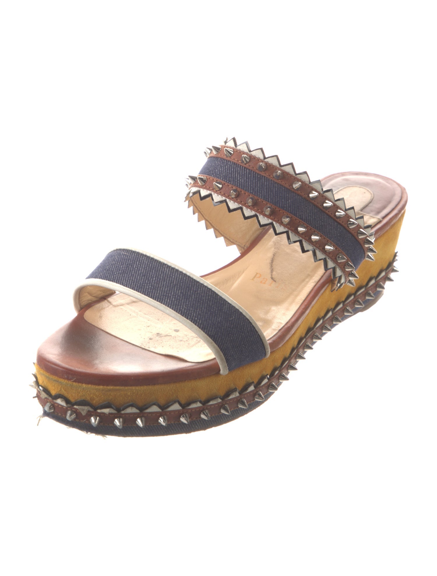 Christian Louboutin Denim Colorblock Pattern Slides