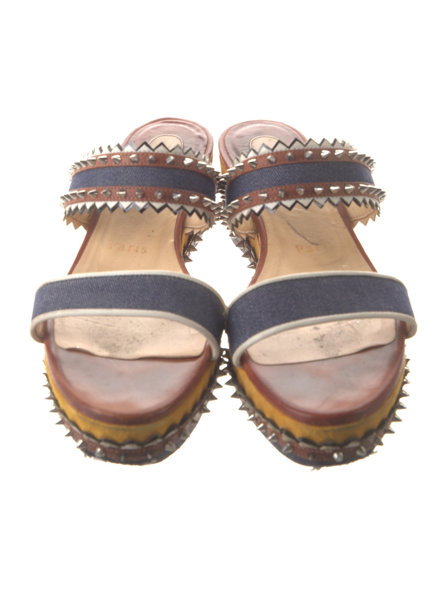Christian Louboutin Denim Colorblock Pattern Slides