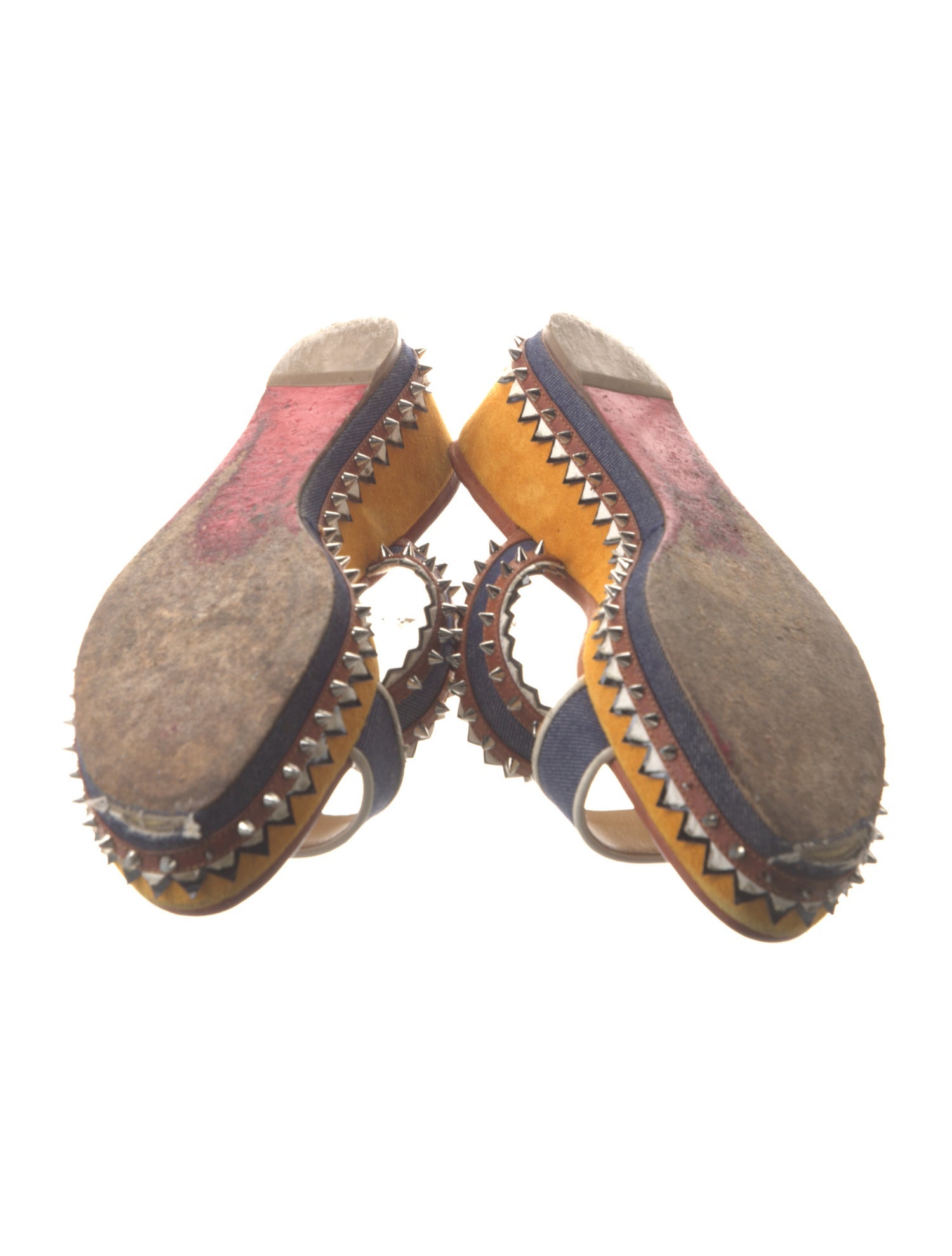 Christian Louboutin Denim Colorblock Pattern Slides