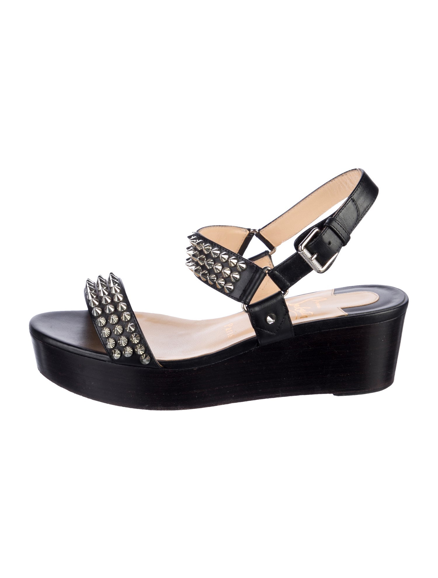 Christian Louboutin Spike Accents Leather Slingback Sandals