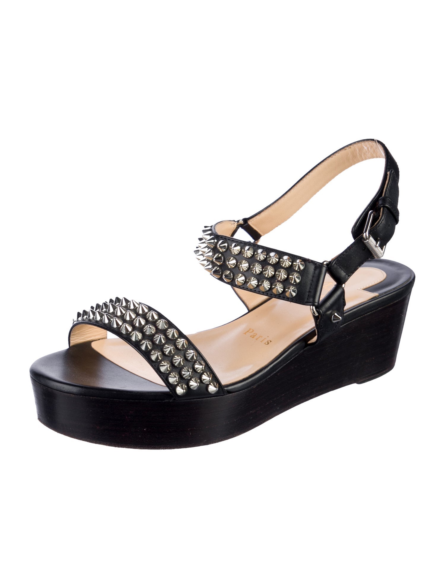 Christian Louboutin Spike Accents Leather Slingback Sandals