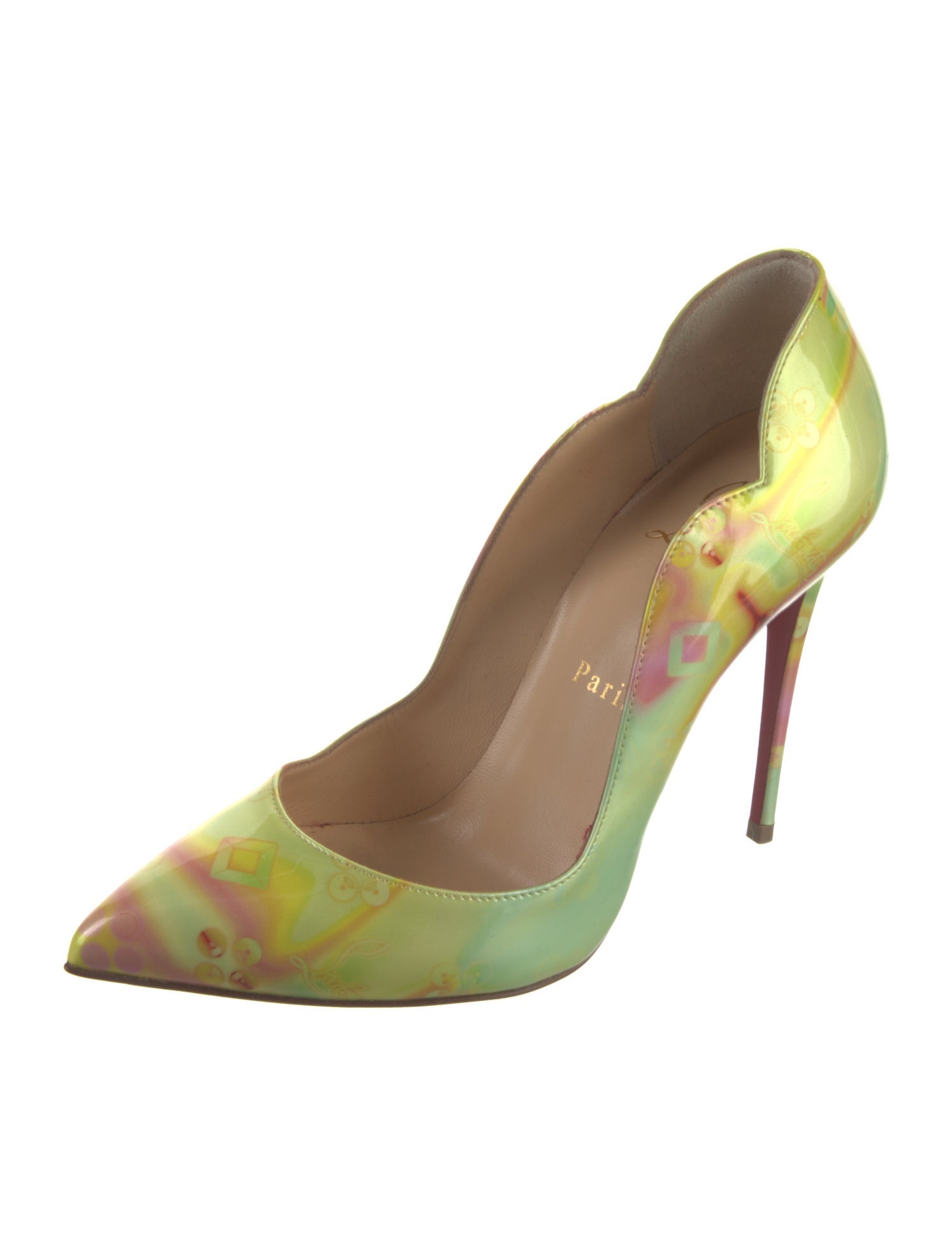 Christian Louboutin Patent Leather Tie-Dye Print Slingback Pumps