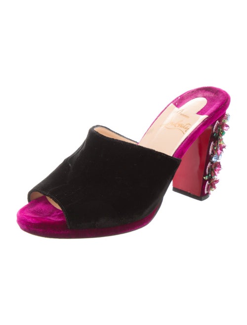 Christian Louboutin Velvet Crystal Embellishments Slides