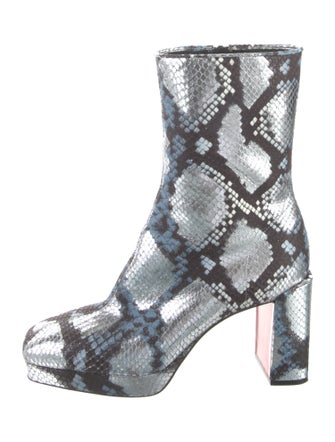 Christian Louboutin Leather Animal Print Lace-Up Boots