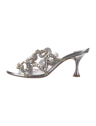Christian Louboutin Patent Leather Crystal Embellishments Slides