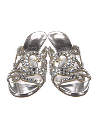Christian Louboutin Patent Leather Crystal Embellishments Slides