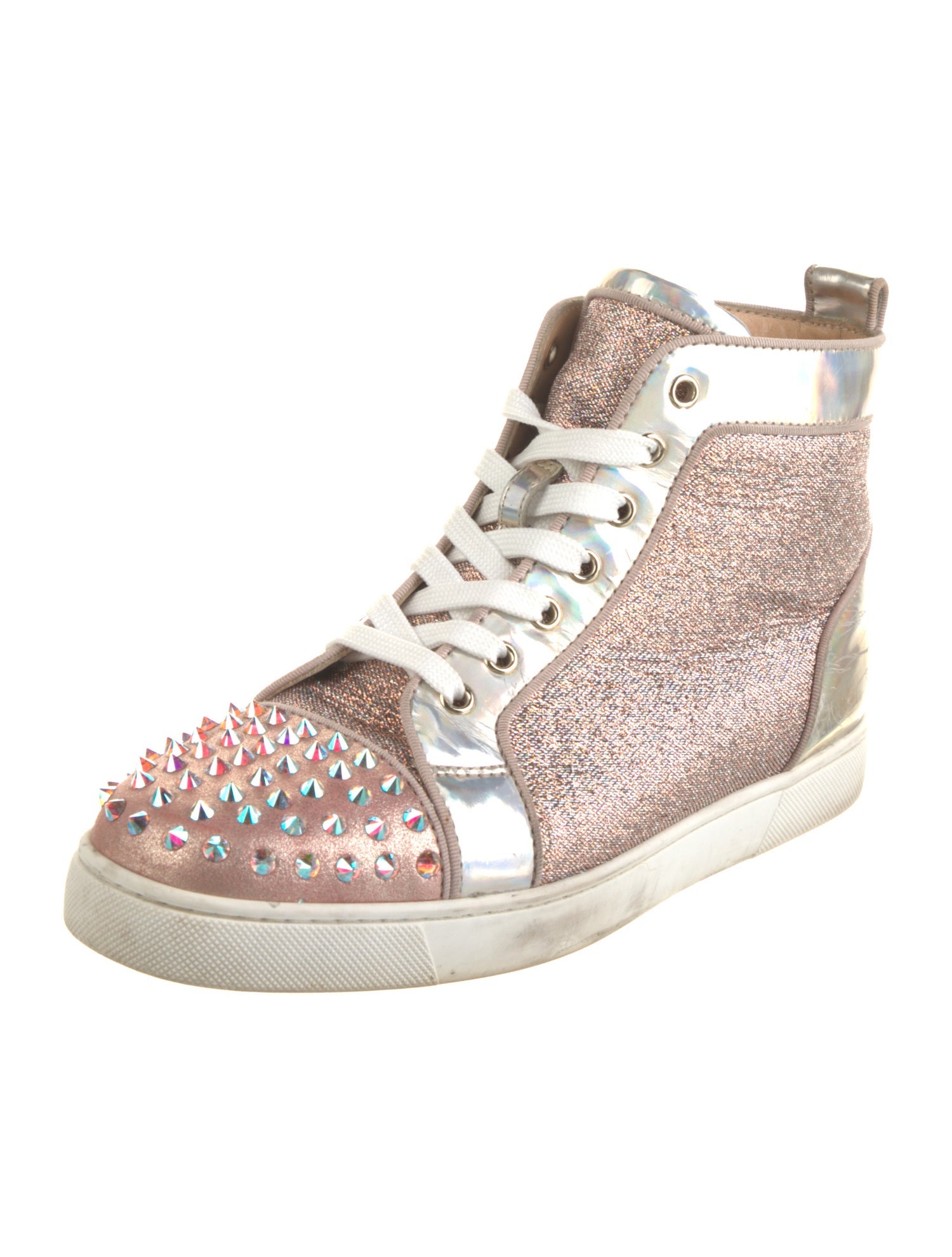 Christian Louboutin Spike Accents Colorblock Pattern Sneakers