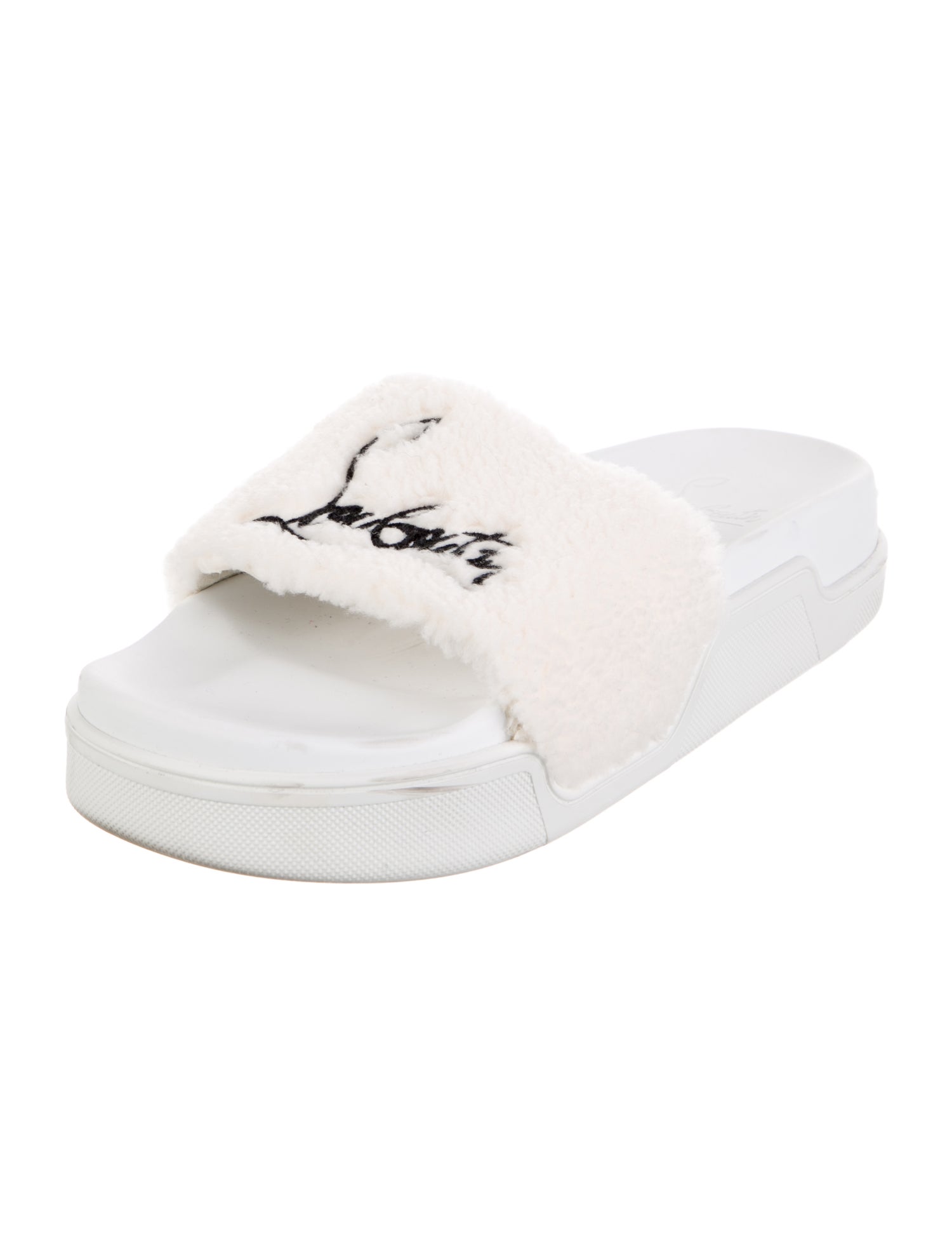 Christian Louboutin Shearling Graphic Print Slides