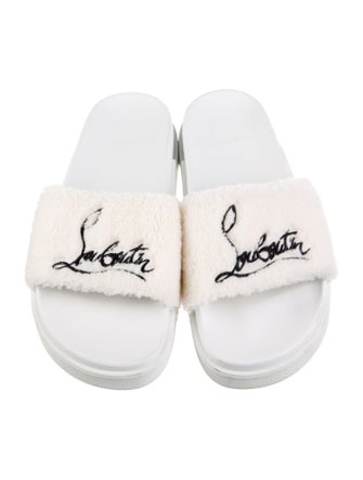 Christian Louboutin Shearling Graphic Print Slides