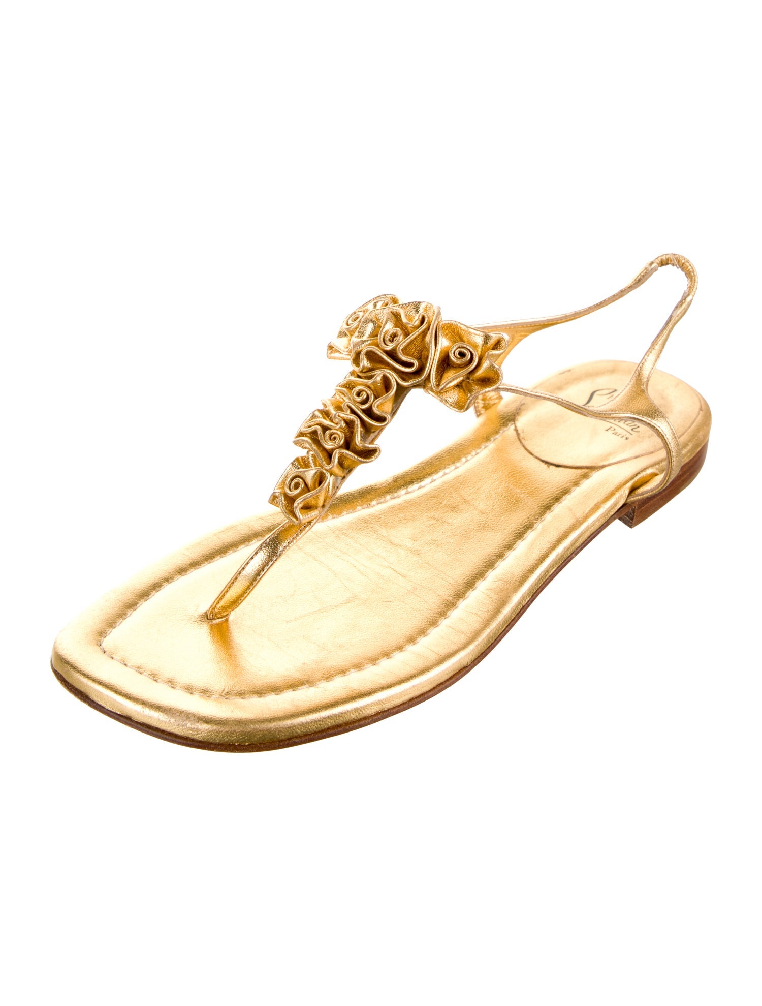 Christian Louboutin Leather Floral Print T-Strap Sandals