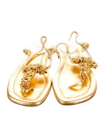 Christian Louboutin Leather Floral Print T-Strap Sandals