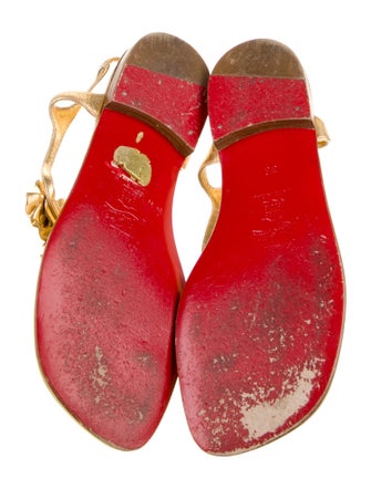 Christian Louboutin Leather Floral Print T-Strap Sandals