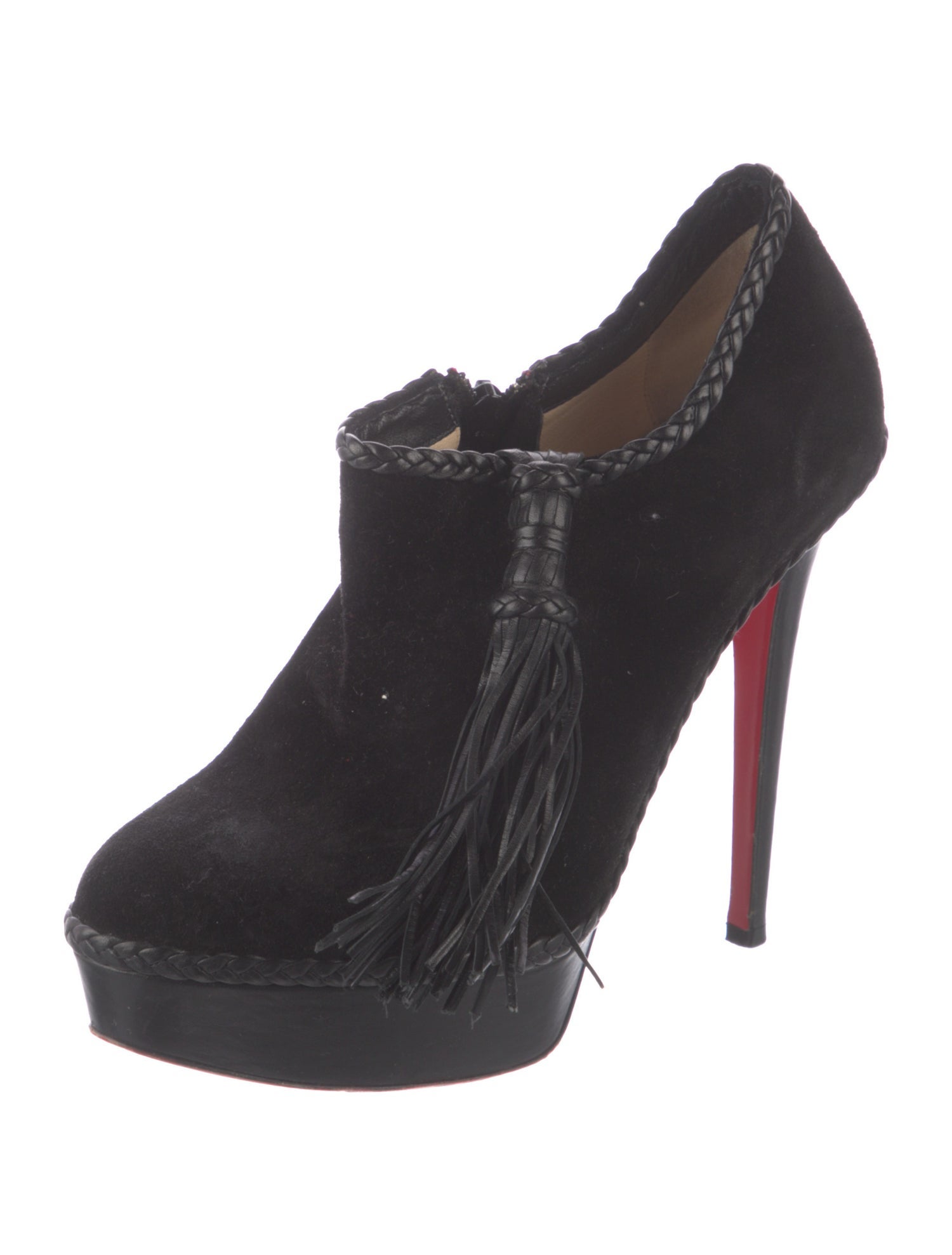 Christian Louboutin Suede Tassel Accents T-Strap Pumps