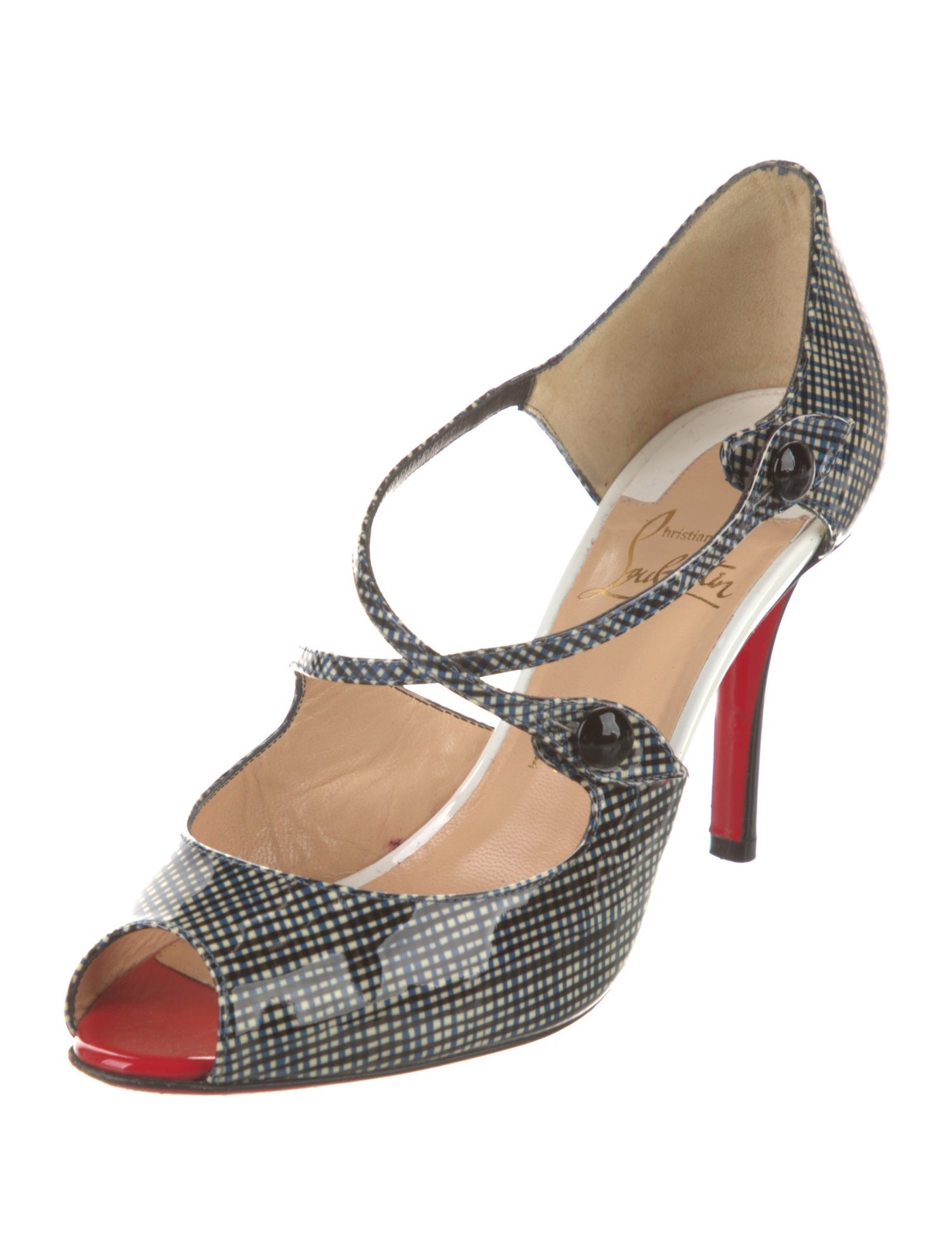 Christian Louboutin Patent Leather Plaid Print D'Orsay Pumps