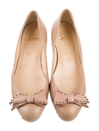 Christian Louboutin Leather Bow Accents Ballet Flats