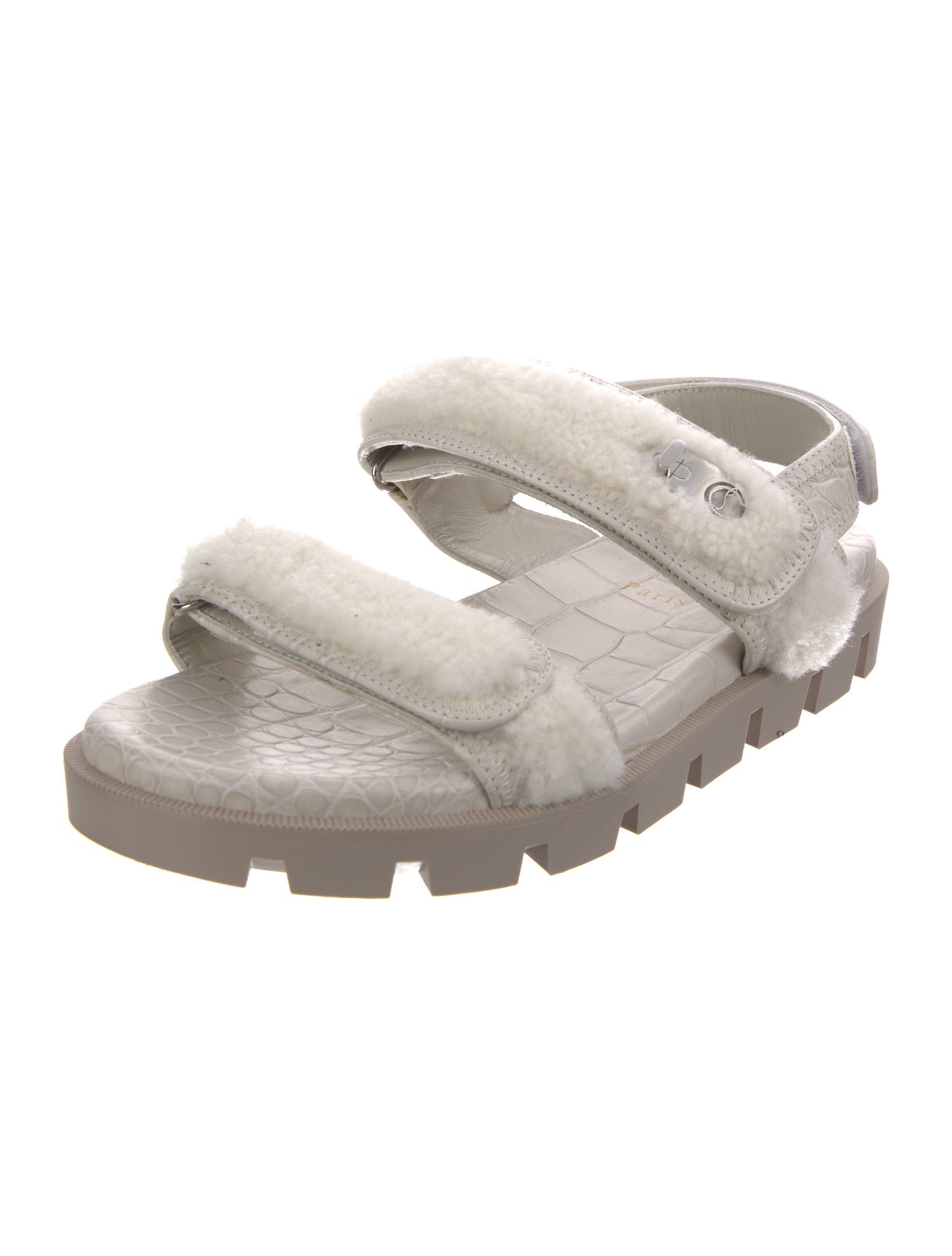 Christian Louboutin Shearling Leather Trim Embellishment Slingback Sandals