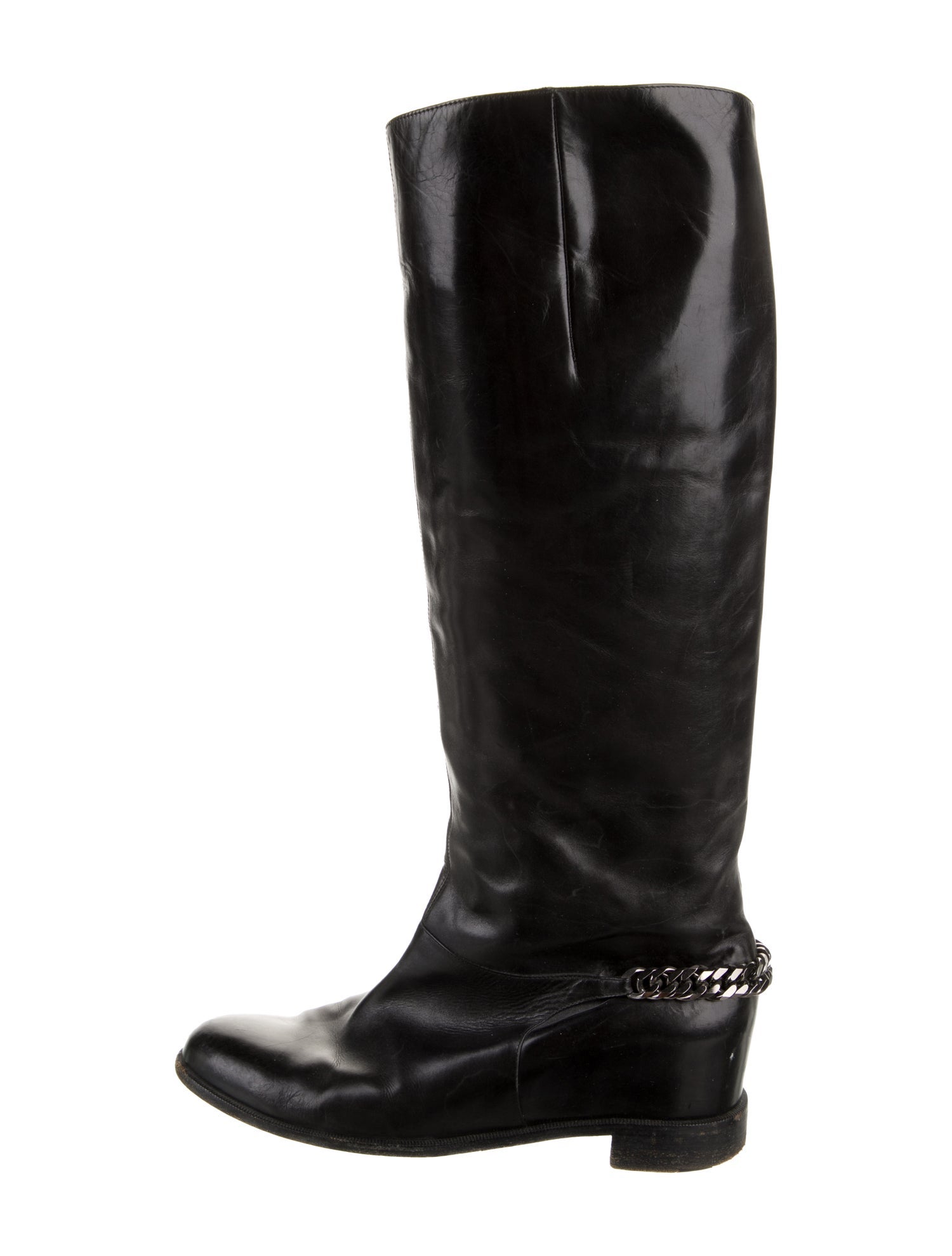 Christian Louboutin Chain-Link Accent Leather Riding Boots
