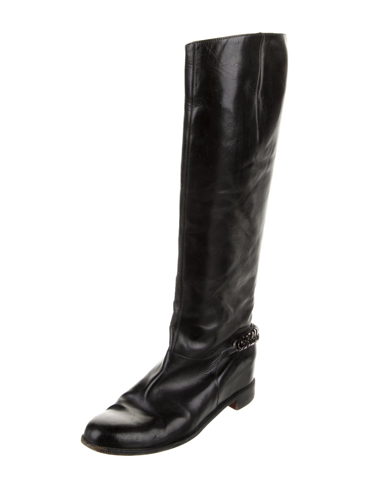 Christian Louboutin Chain-Link Accent Leather Riding Boots
