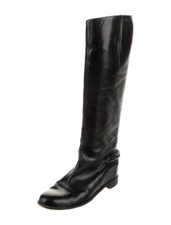 Christian Louboutin Chain-Link Accent Leather Riding Boots