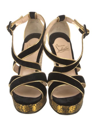 Christian Louboutin Velvet Leather Trim Embellishment Espadrilles