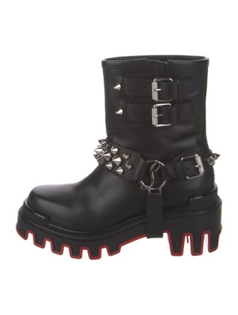 Christian Louboutin Leather Studded Accents Combat Boots