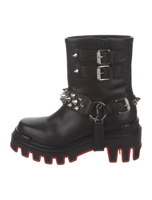 Christian Louboutin Leather Studded Accents Combat Boots