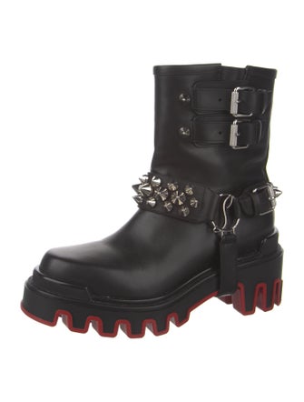Christian Louboutin Leather Studded Accents Combat Boots