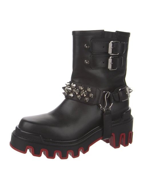 Christian Louboutin Leather Studded Accents Combat Boots