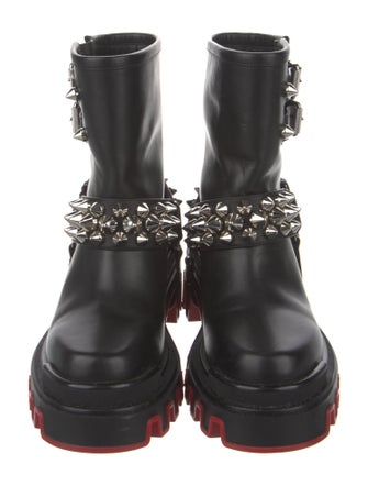 Christian Louboutin Leather Studded Accents Combat Boots