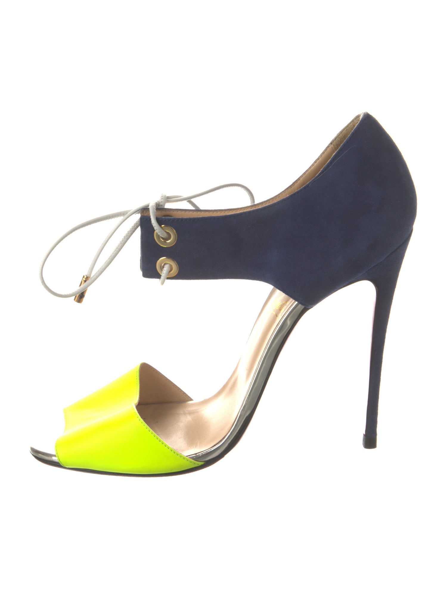 Christian Louboutin Leather Colorblock Pattern T-Strap Pumps