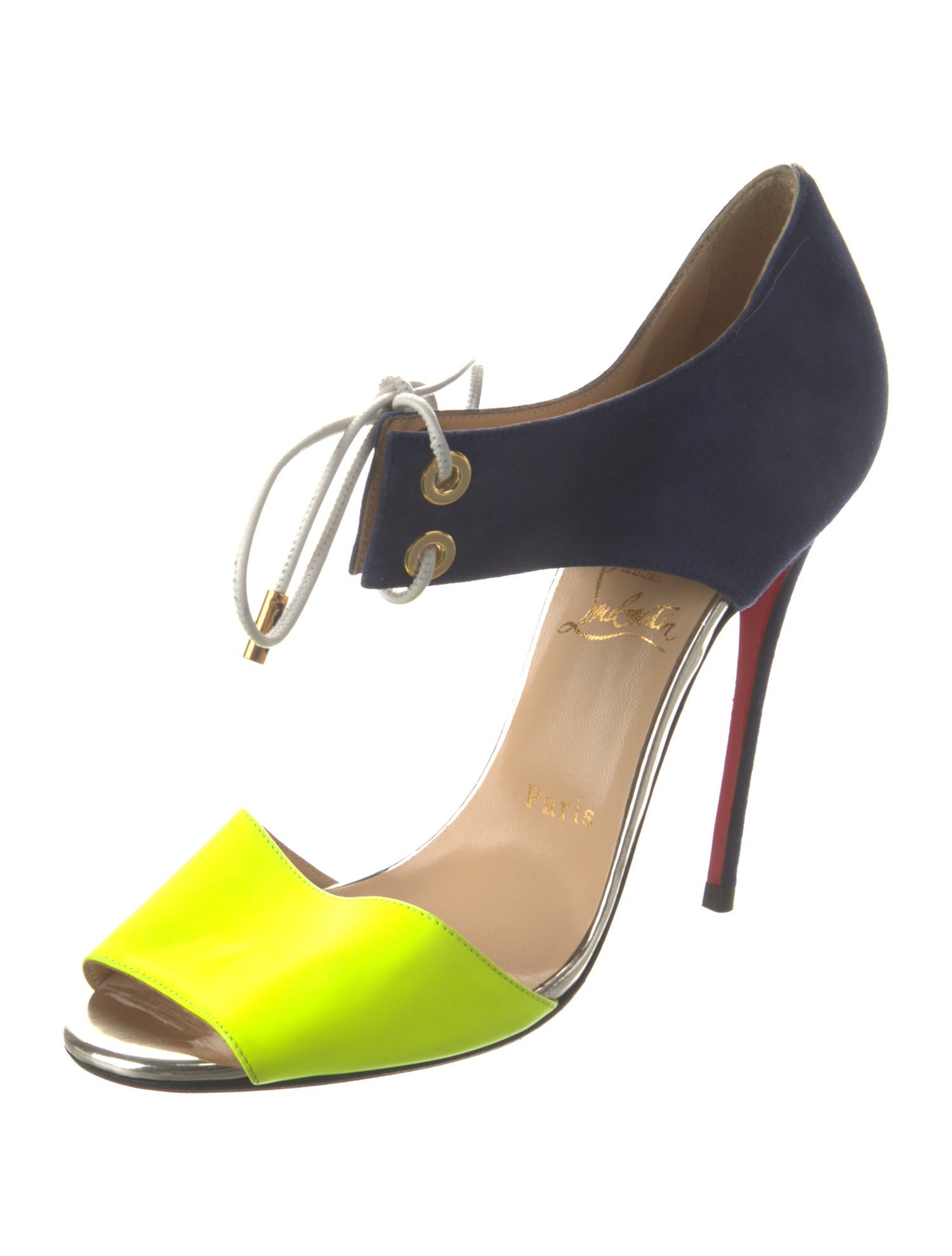 Christian Louboutin Leather Colorblock Pattern T-Strap Pumps