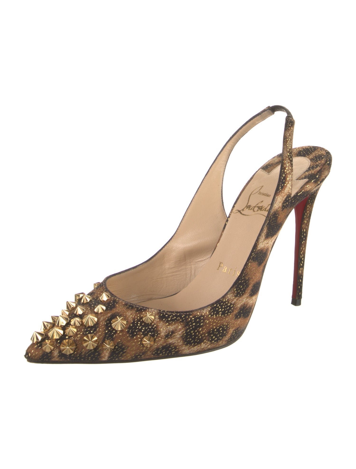 Christian Louboutin Spike Accents Satin Slingback Pumps