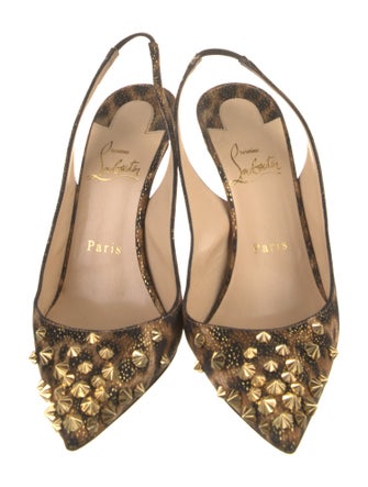 Christian Louboutin Spike Accents Satin Slingback Pumps