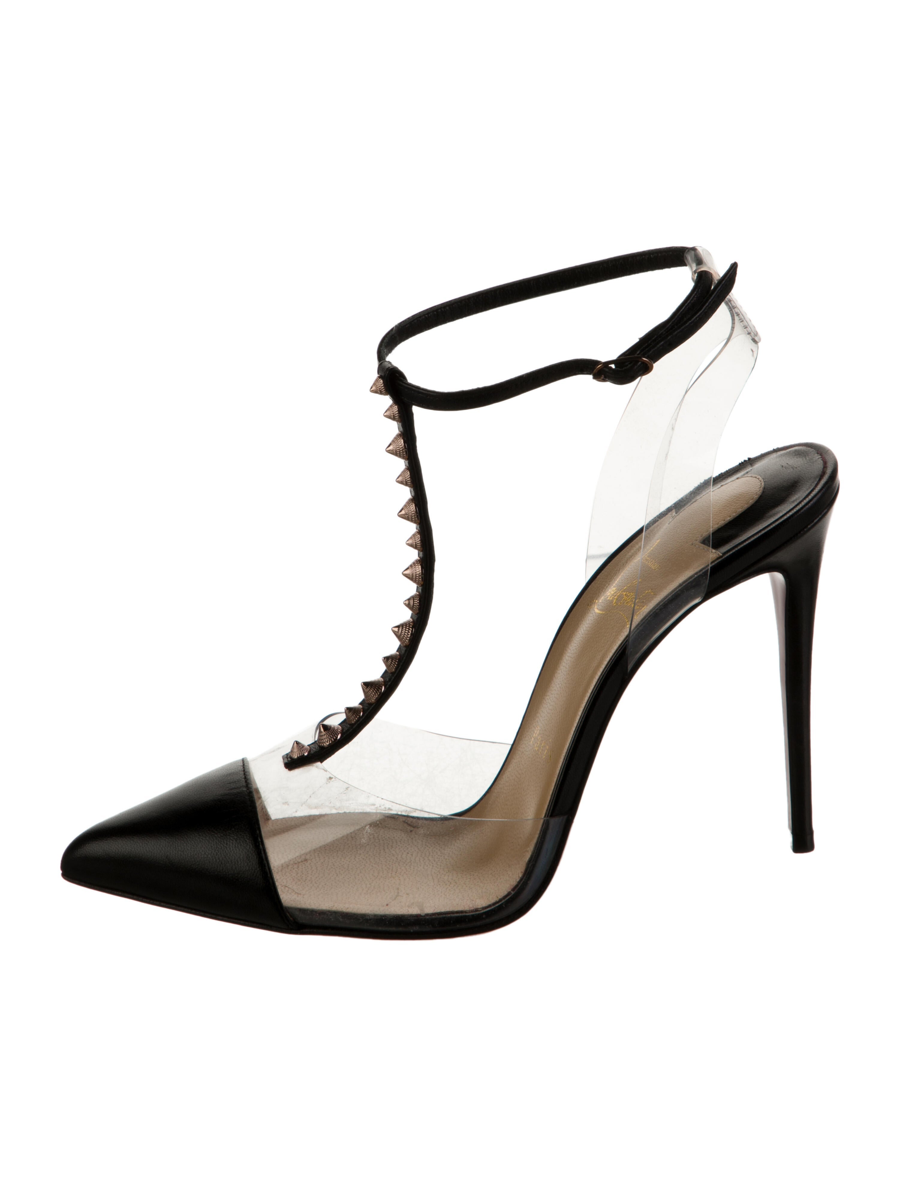 Christian Louboutin Spike Accents Leather T-Strap Pumps