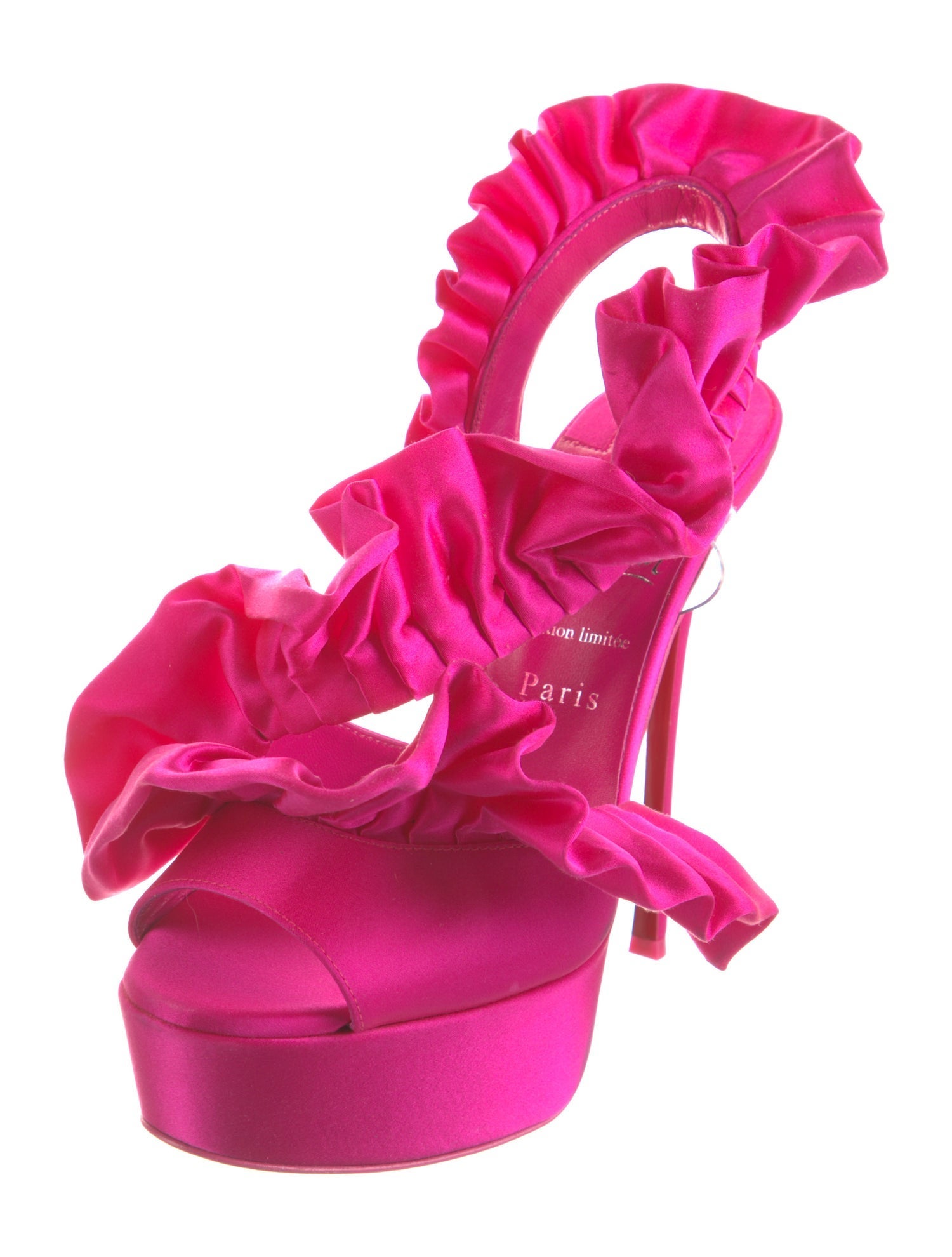 Christian Louboutin Satin Pleated Accents Slingback Pumps