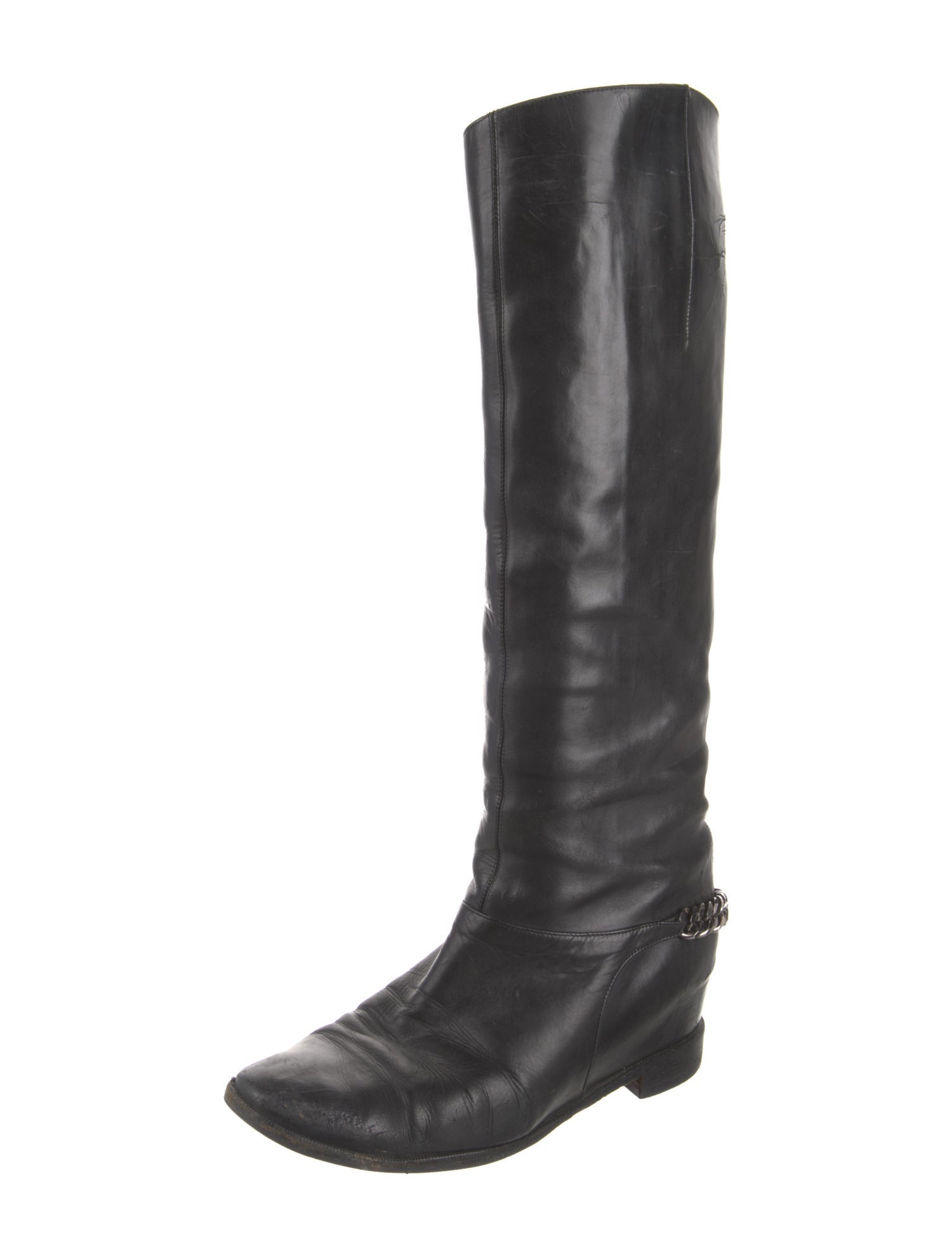 Christian Louboutin Chain-Link Accent Leather Riding Boots