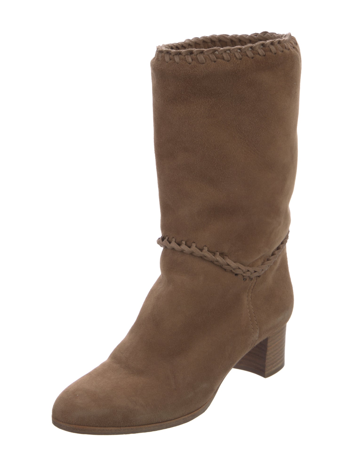 Christian Louboutin Suede Braided Accents Moto Boots