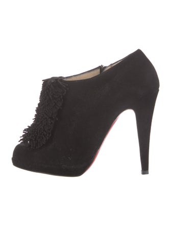 Christian Louboutin Suede Fringe Trim Accent Lace-Up Boots