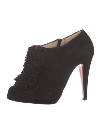 Christian Louboutin Suede Fringe Trim Accent Lace-Up Boots
