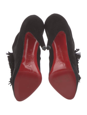 Christian Louboutin Suede Fringe Trim Accent Lace-Up Boots