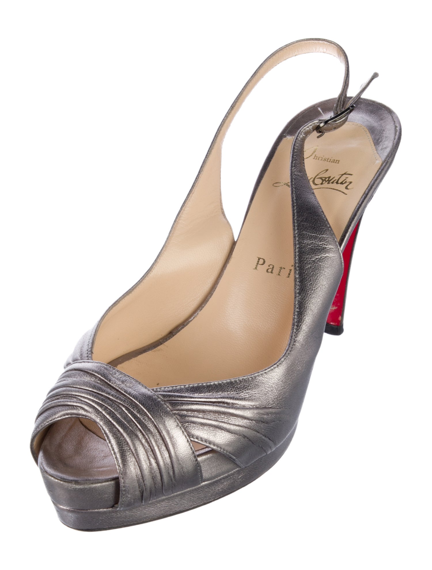Christian Louboutin Leather Pleated Accents Slingback Pumps