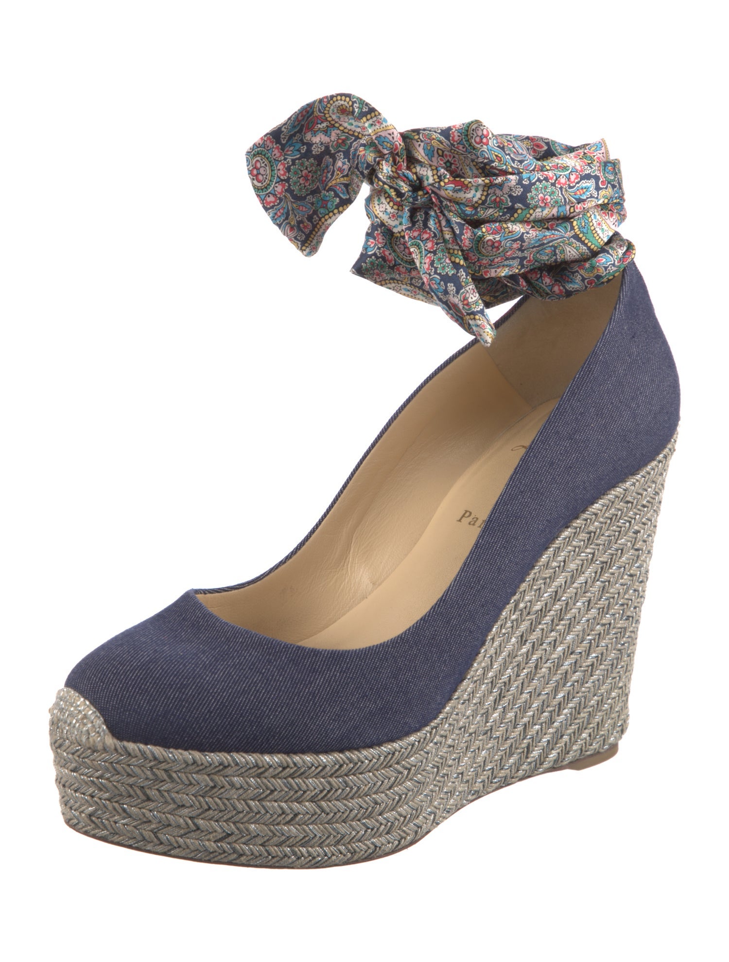 Christian Louboutin Denim Floral Print Pumps