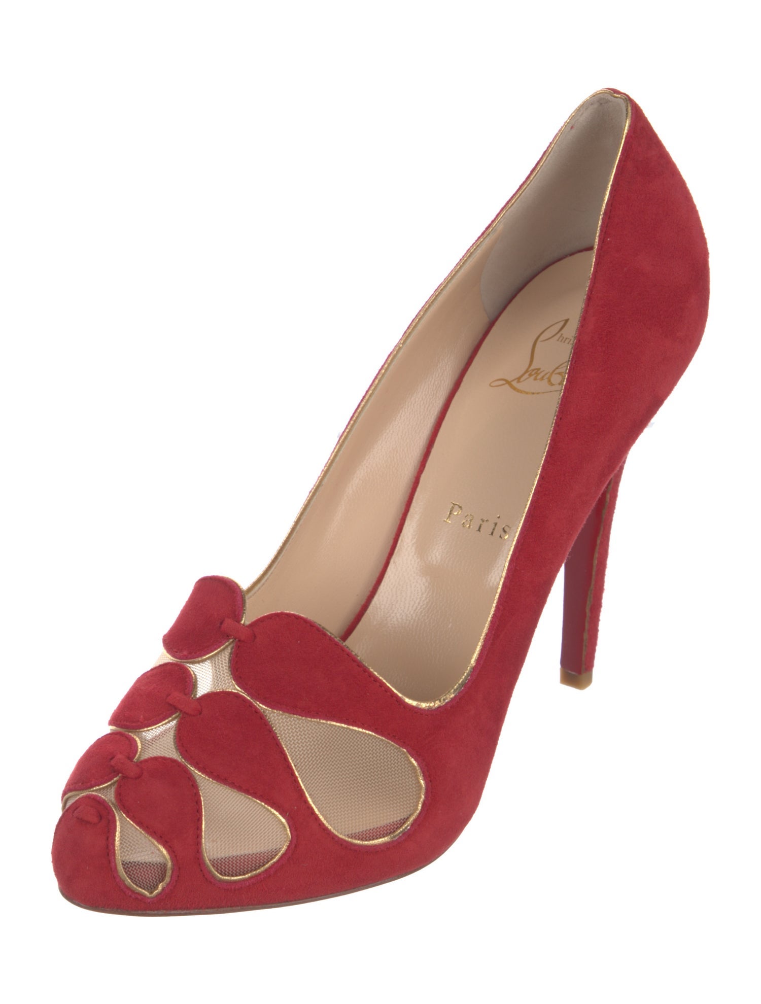 Christian Louboutin Suede Mesh Accents Pumps