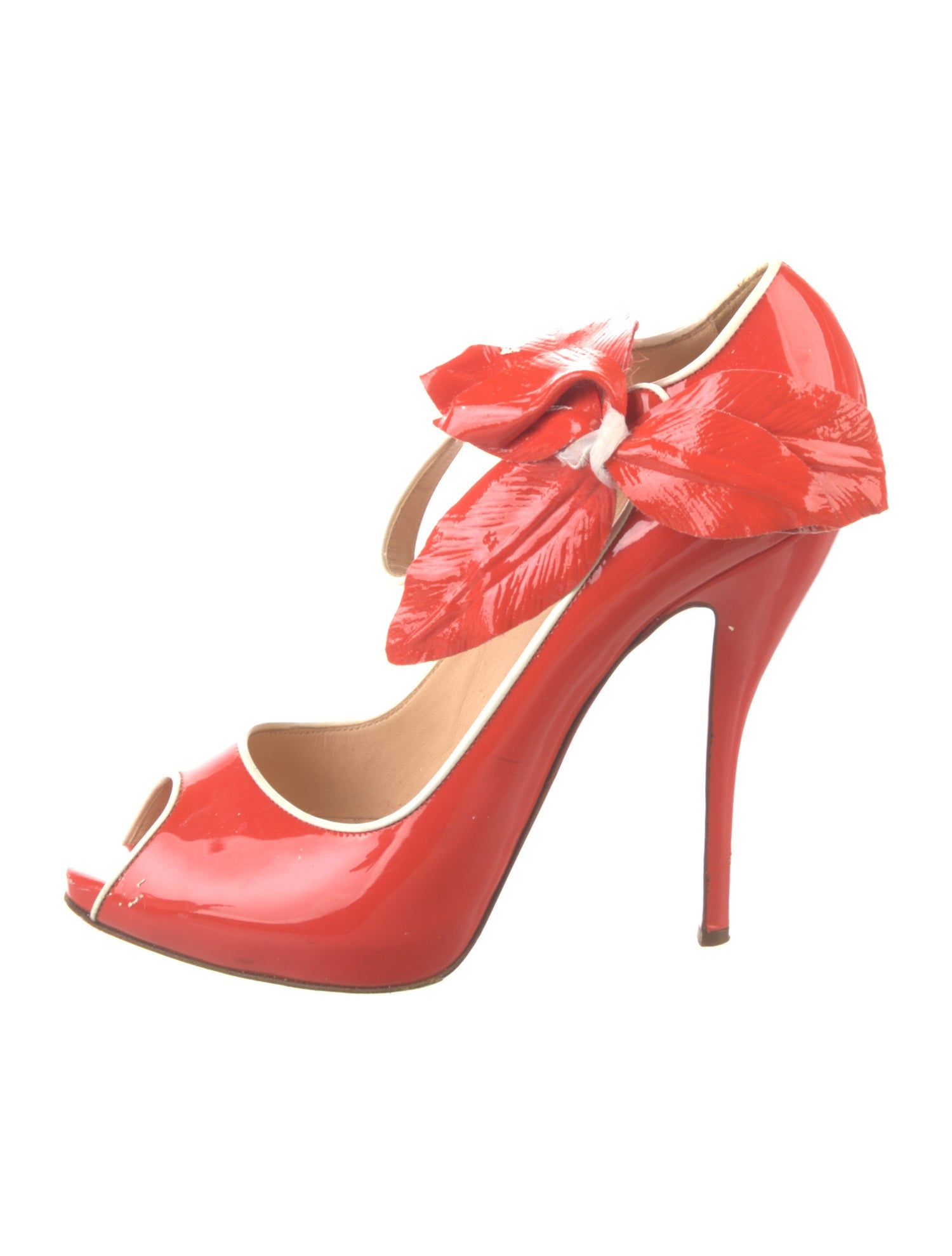 Christian Louboutin Patent Leather Floral Print T-Strap Pumps