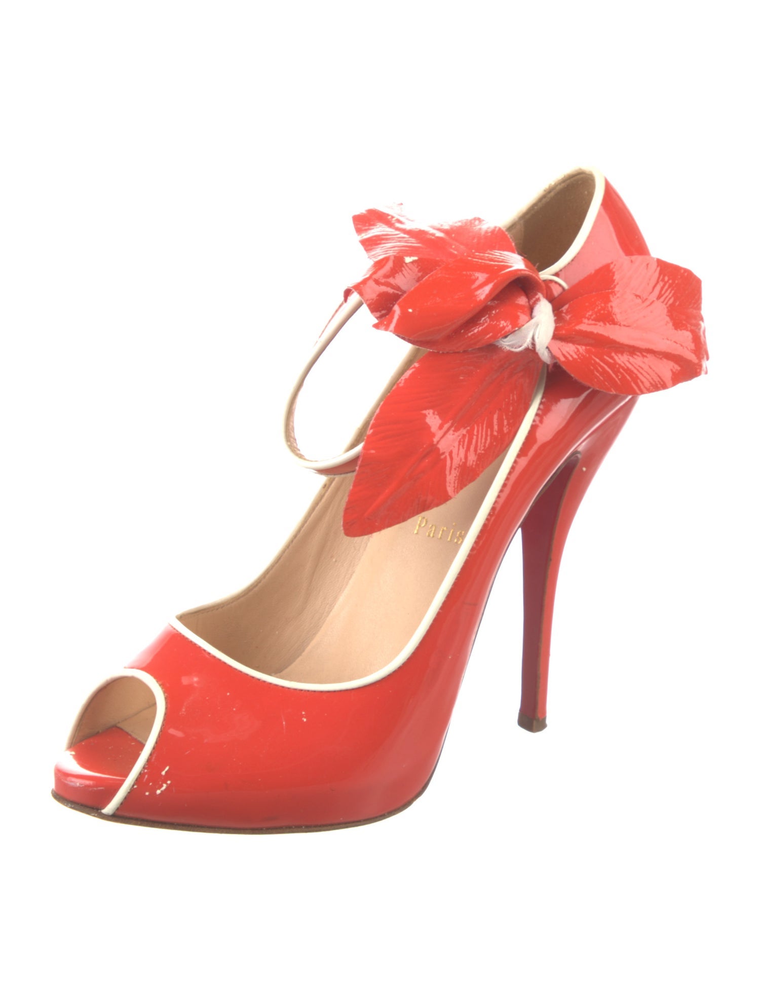 Christian Louboutin Patent Leather Floral Print T-Strap Pumps