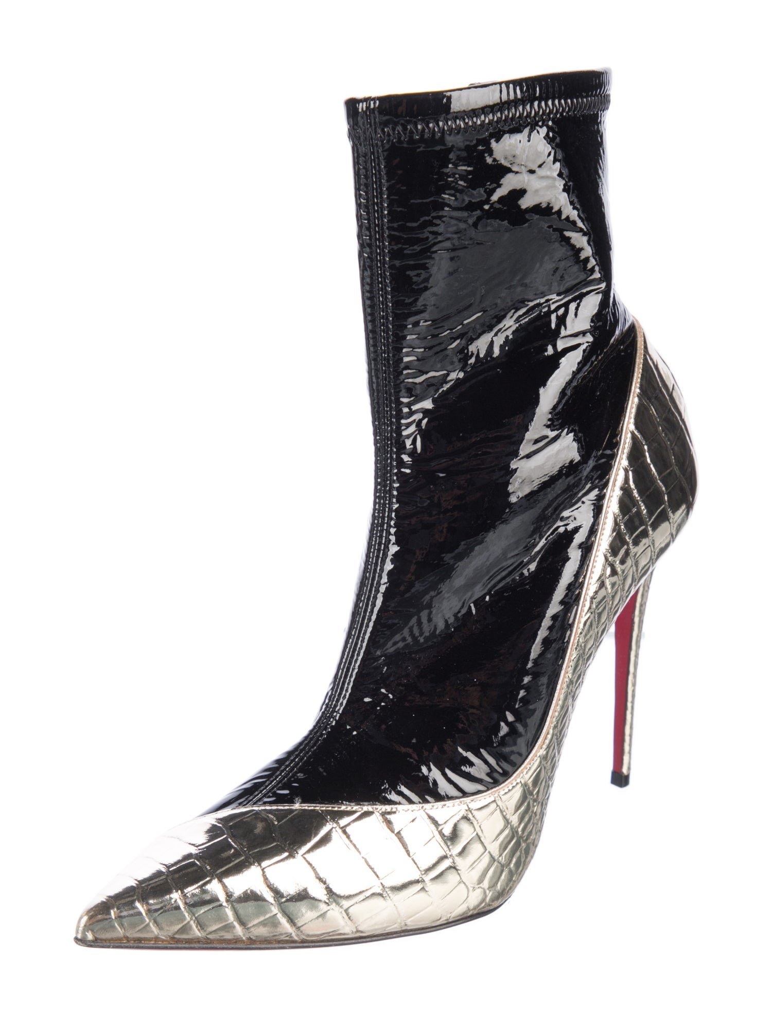 Christian Louboutin Patent Leather Colorblock Pattern Sock Boots